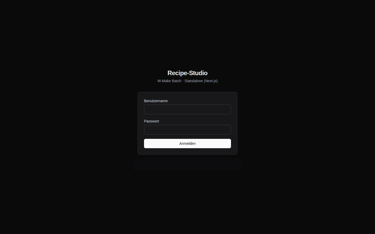 Live-Ansicht der schlanken Next.js-Version am geschützten Anmeldepunkt.